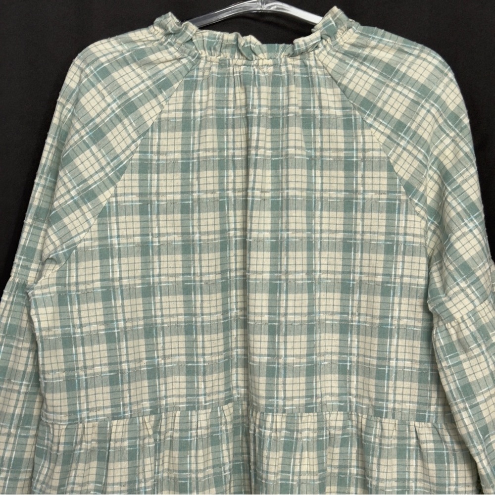 Pink Lily Plaid Tiered Babydoll Dress Large Long Sleeve - Picture 6 of 11